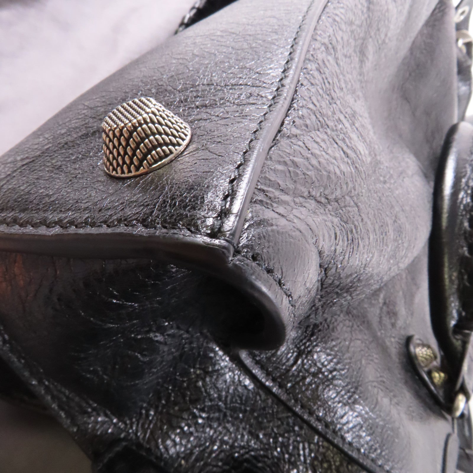 BALENCIAGA 牛皮皮革City銀扣手挽肩背兩用袋黑色