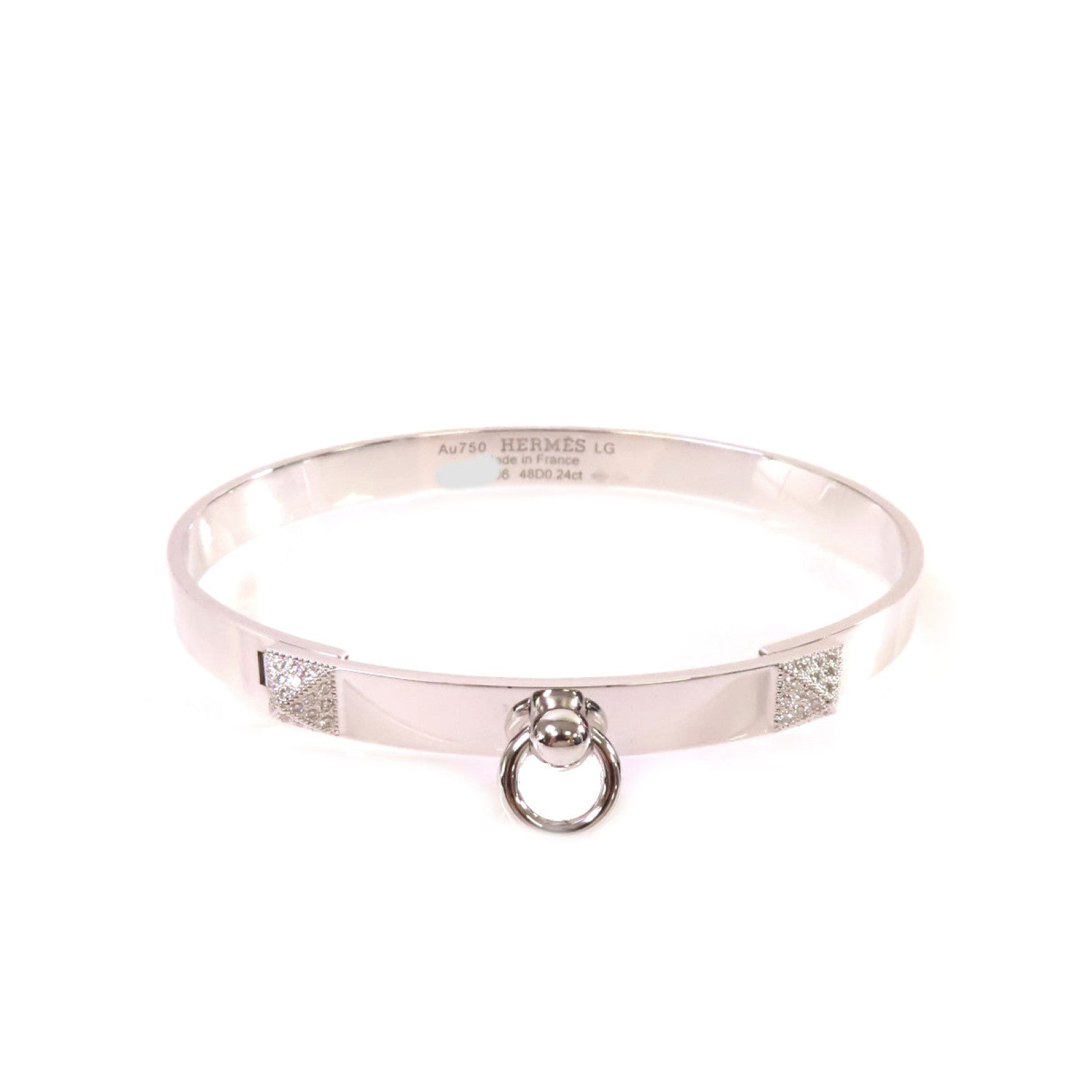 HERMES 18K白金/0.24ct鑽石Collier De Chien Diamond Bracelet手鏈