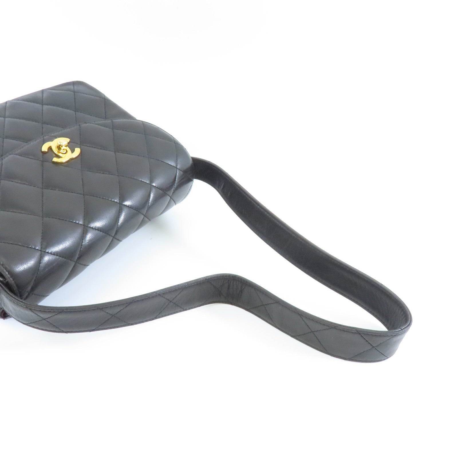 CHANEL 菱格羊皮皮革Vintage Shoulder Bag金扣肩背袋黑色