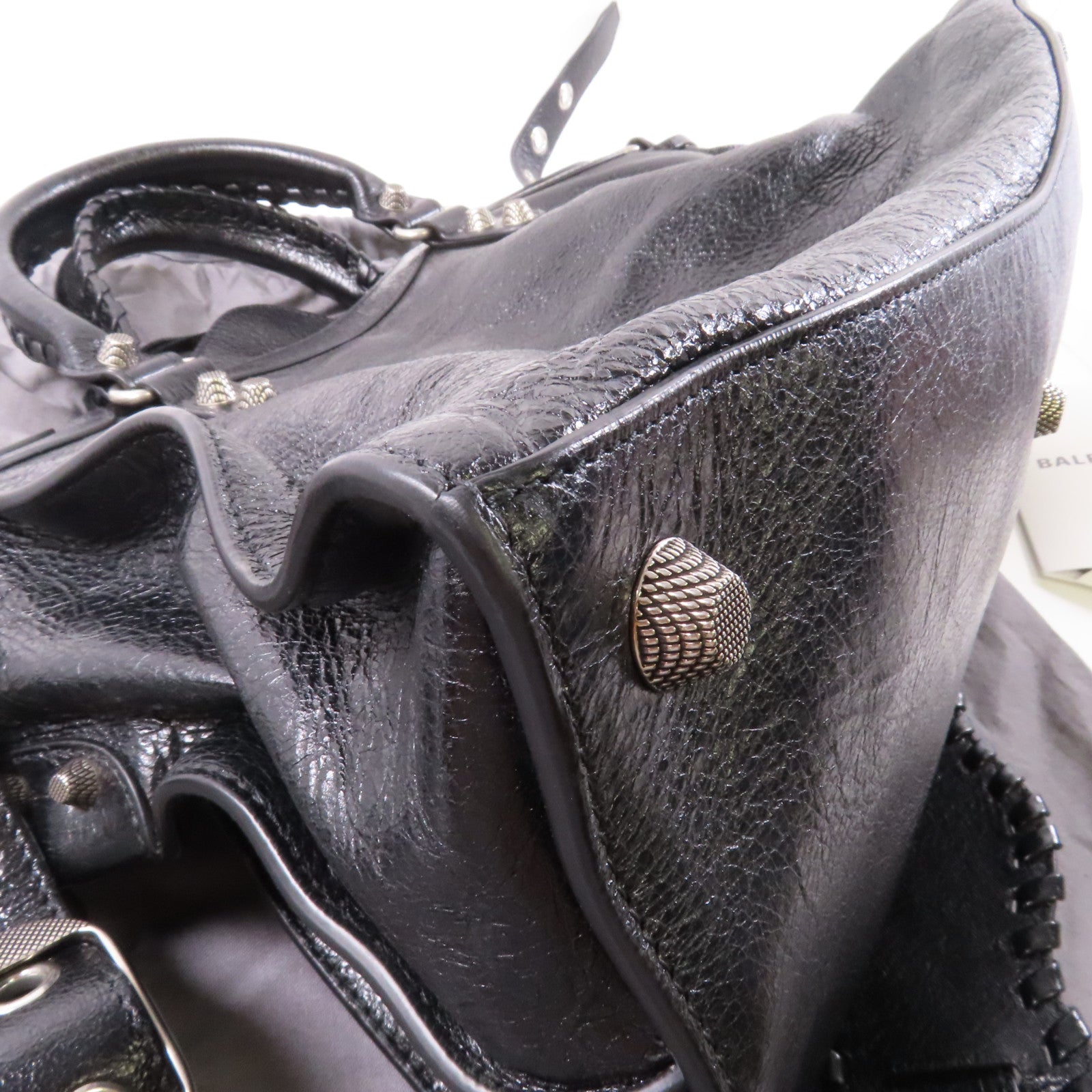 BALENCIAGA 牛皮皮革City銀扣手挽肩背兩用袋黑色