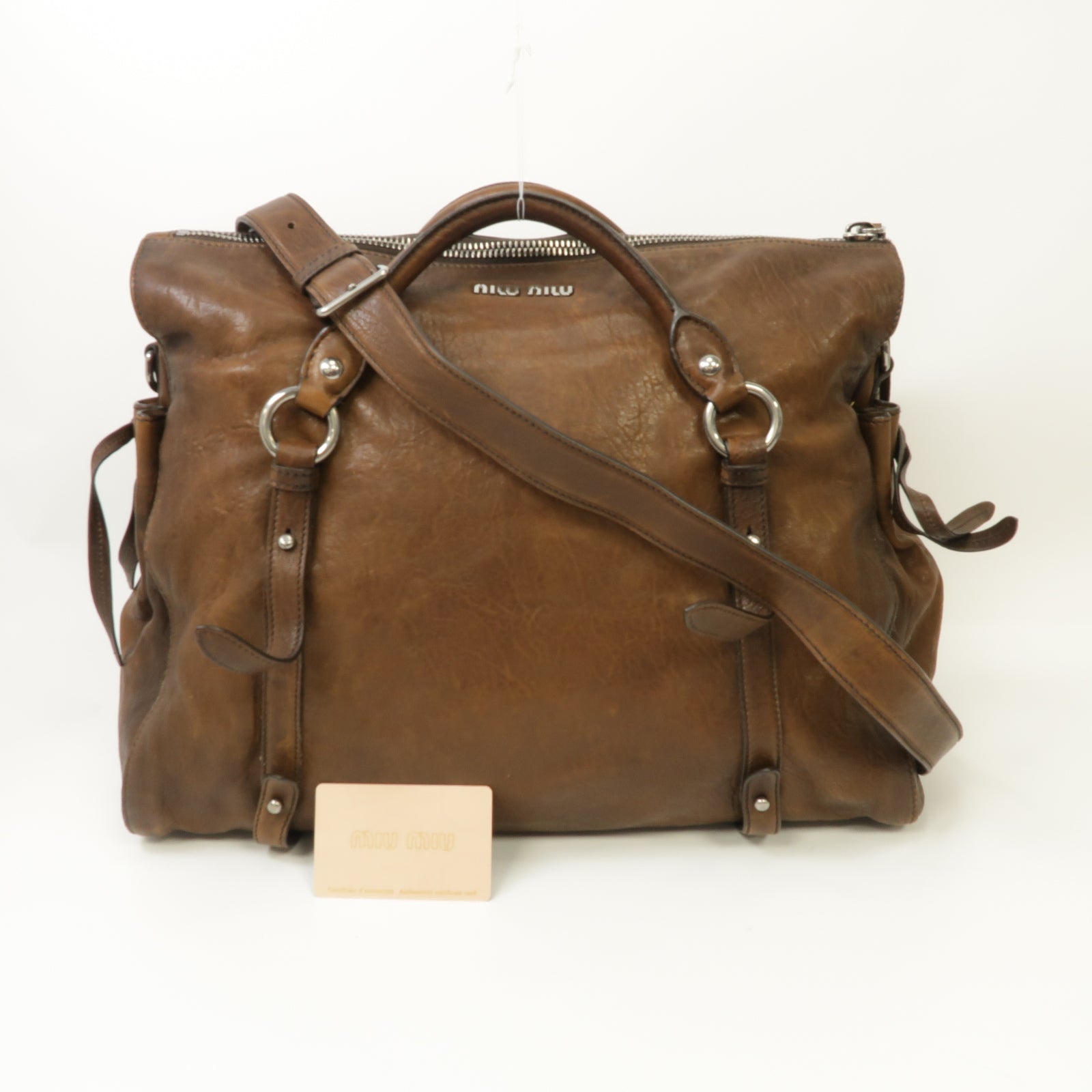 Miu Miu 牛皮皮革2way Shoulder Bag銀扣手挽肩背兩用袋棕色