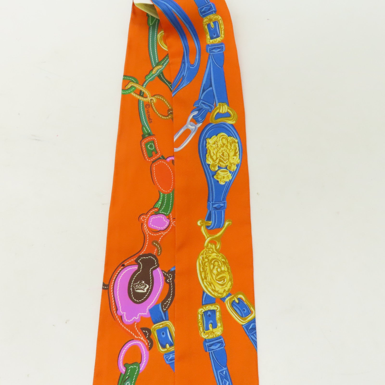 HERMES 【激減優惠】絲質Twilly絲巾橙色/粉紅色/藍色