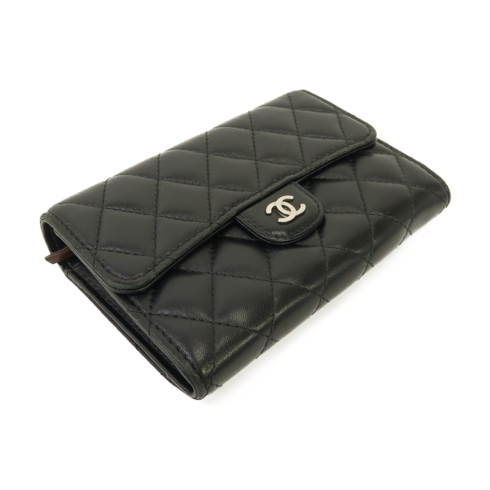 CHANEL 菱格羊皮皮革Wallet銀扣錢包黑色