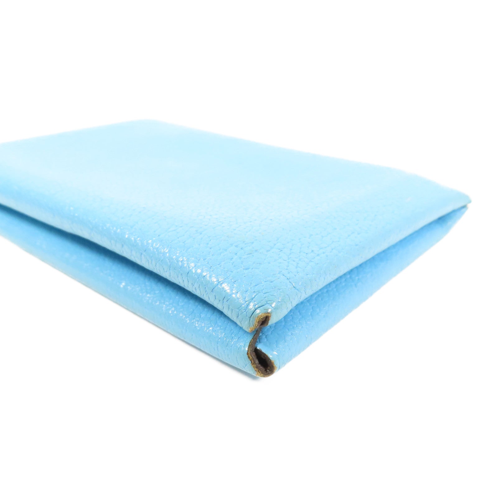 HERMES Chevre皮革Calvi銀扣卡片套Bleu du Nord