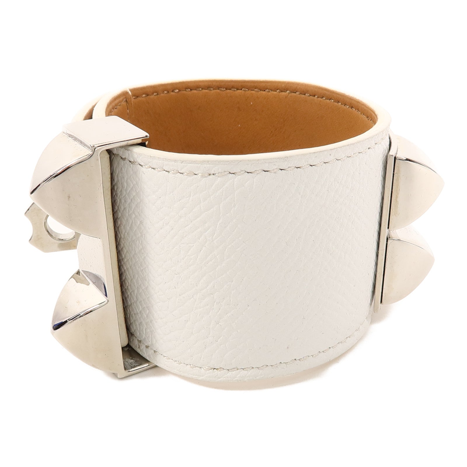 HERMES Epsom皮革Collier De Chien Bracelet手帶Blanc