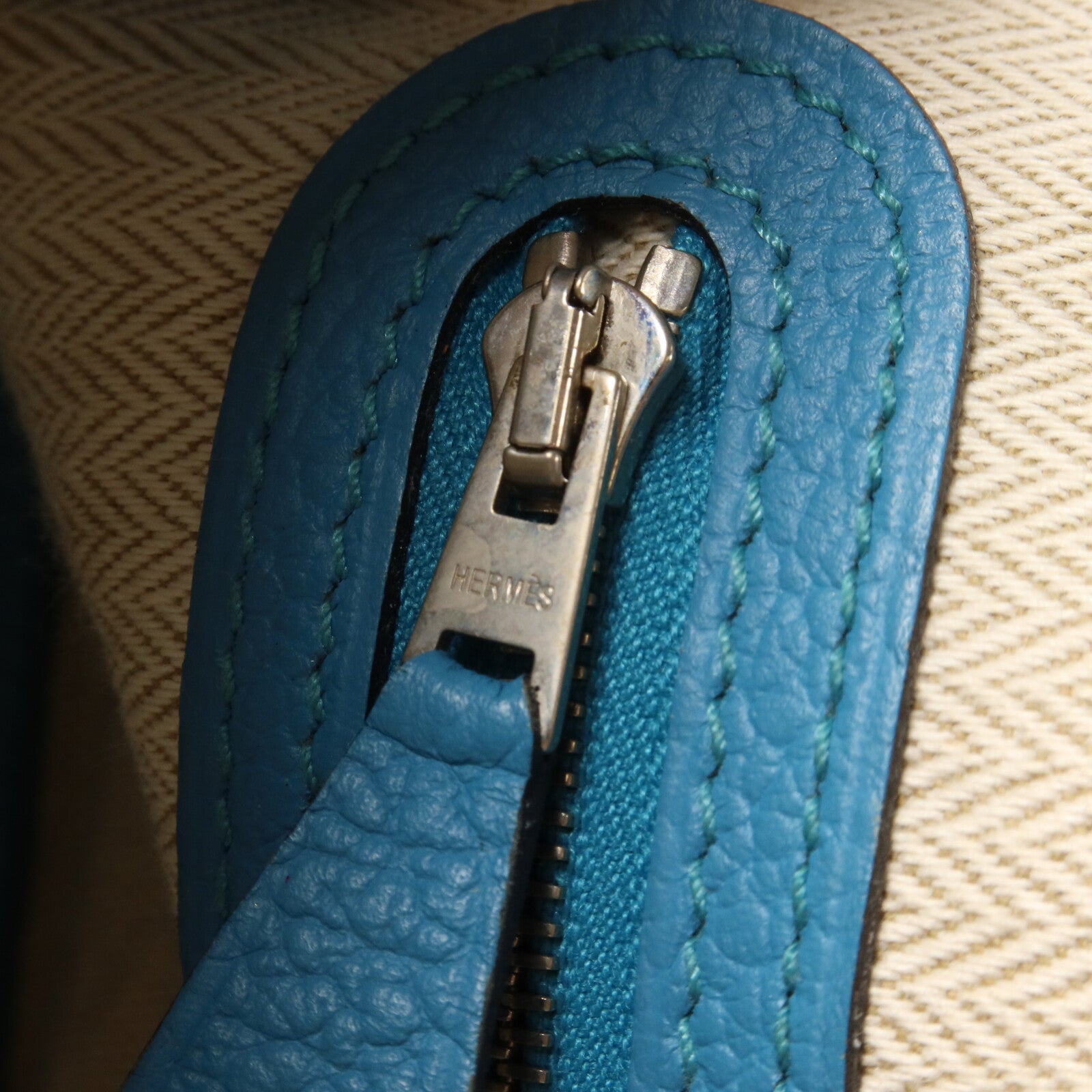 HERMES Negonda皮革Garden Party TPM手挽袋Turquoise