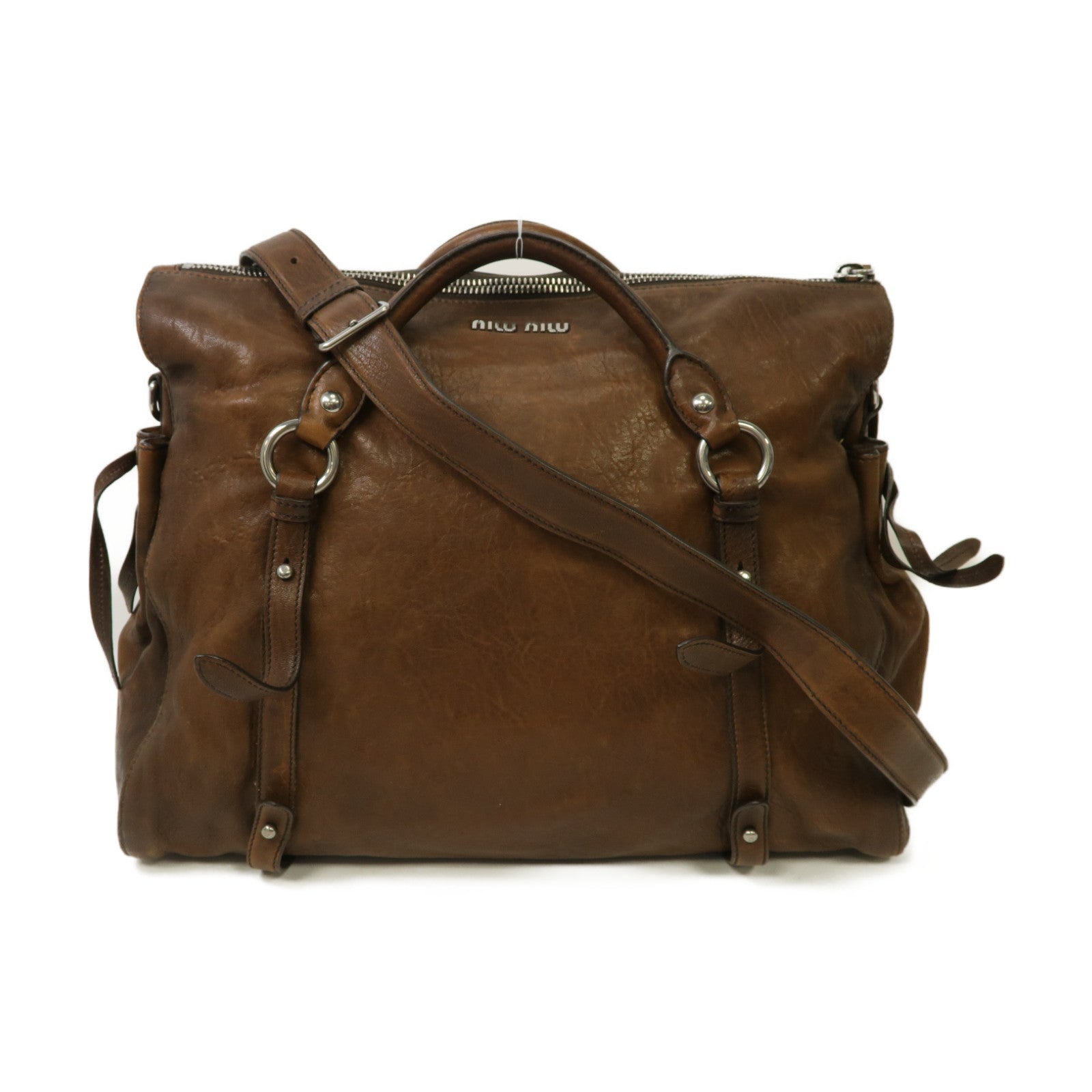 Miu Miu 牛皮皮革2way Shoulder Bag銀扣手挽肩背兩用袋棕色