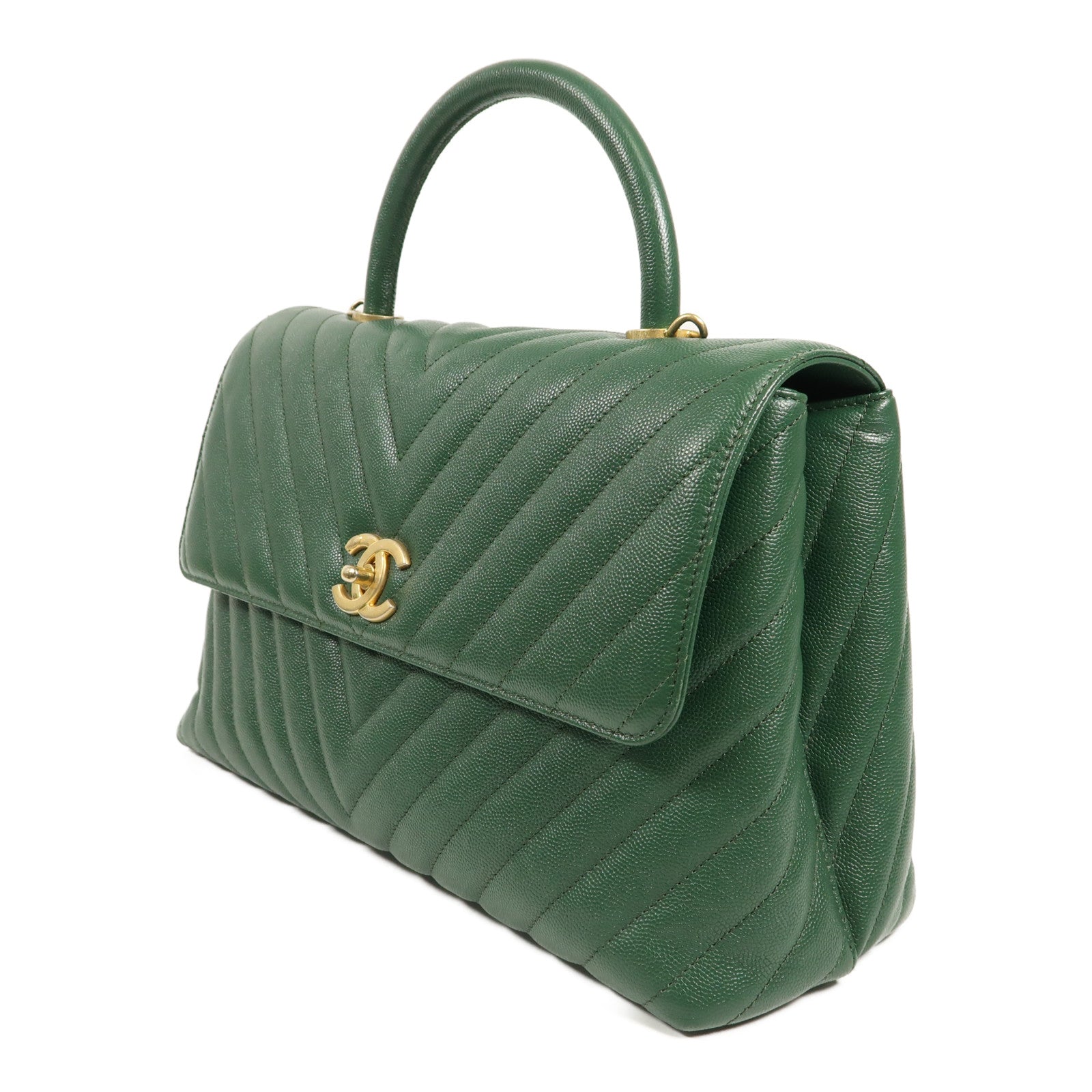 CHANEL 牛皮皮革Coco Handle Large金扣鏈帶手挽肩背兩用袋