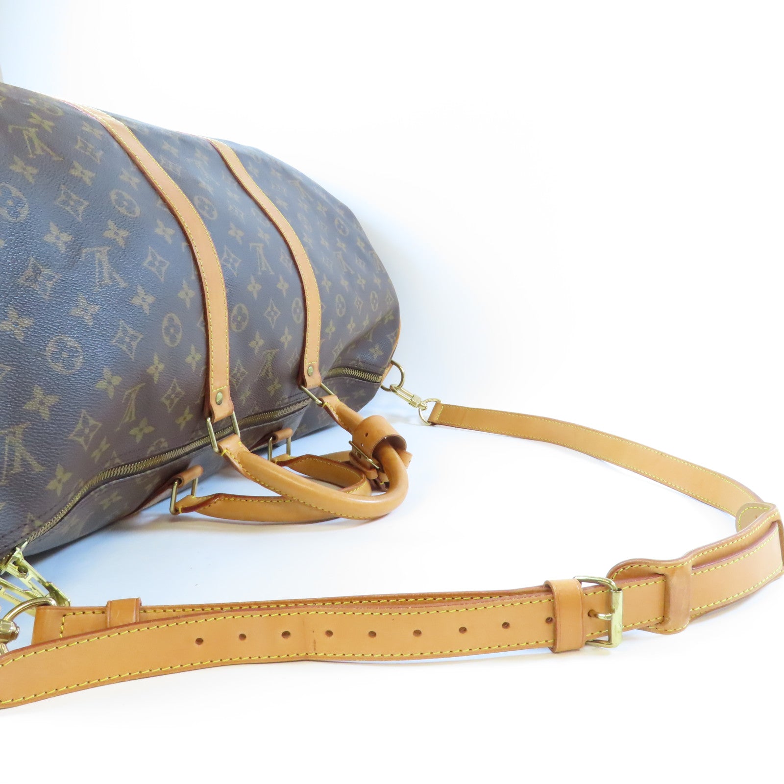 LOUIS VUITTON Monogram Keepall 55 Boston Bag金扣手挽肩背兩用袋啡色