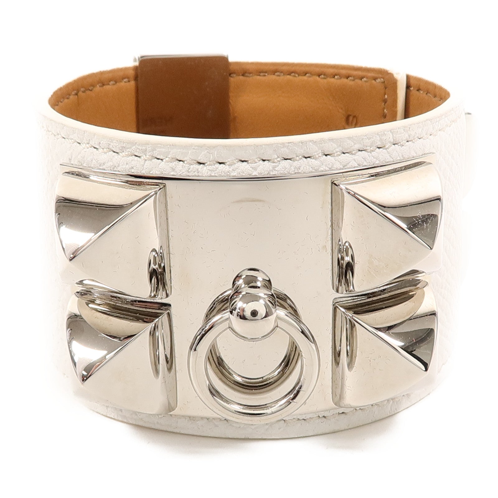 HERMES Epsom皮革Collier De Chien Bracelet手帶Blanc