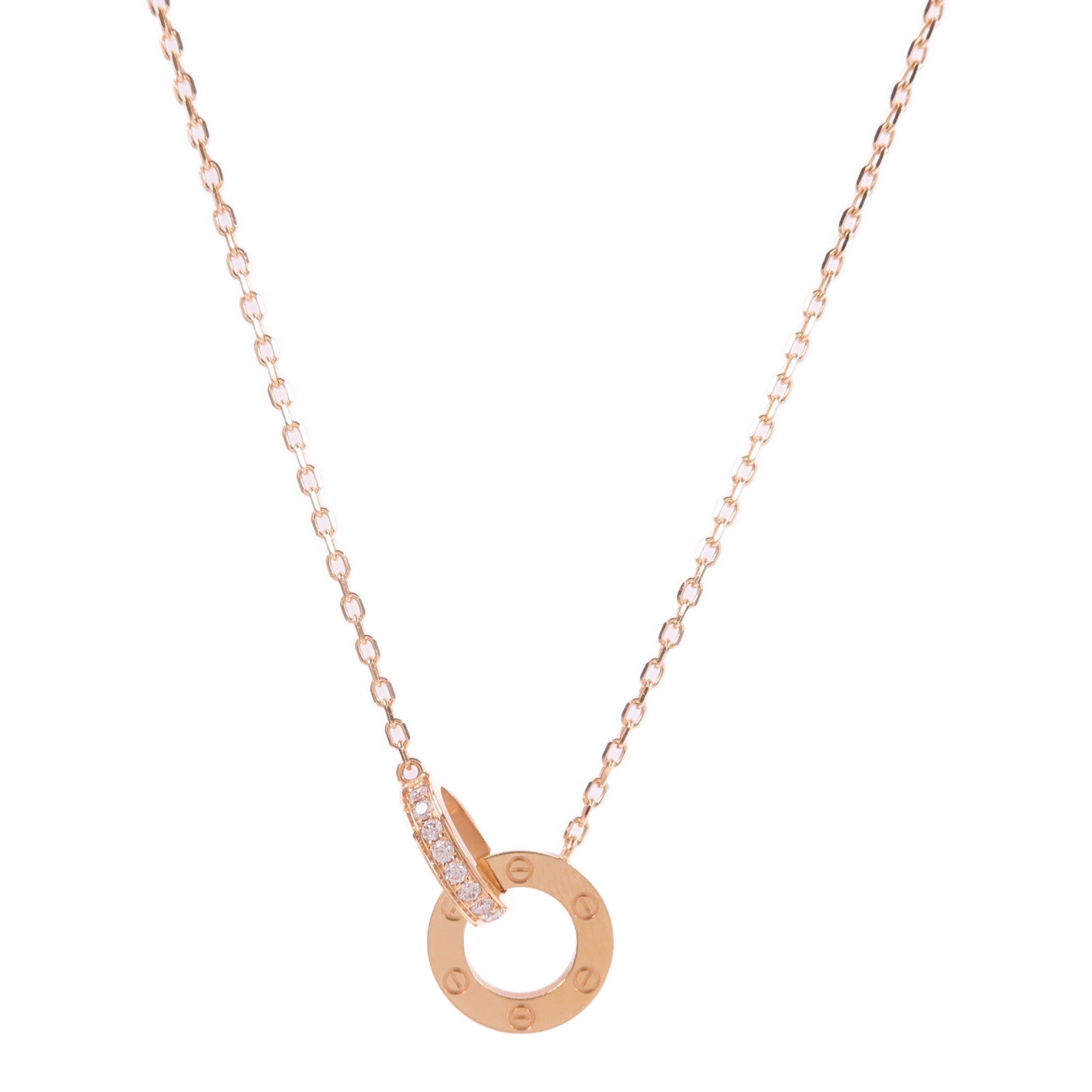 CARTIER 18K玫瑰金Love Pendant Paved鑽石項鍊