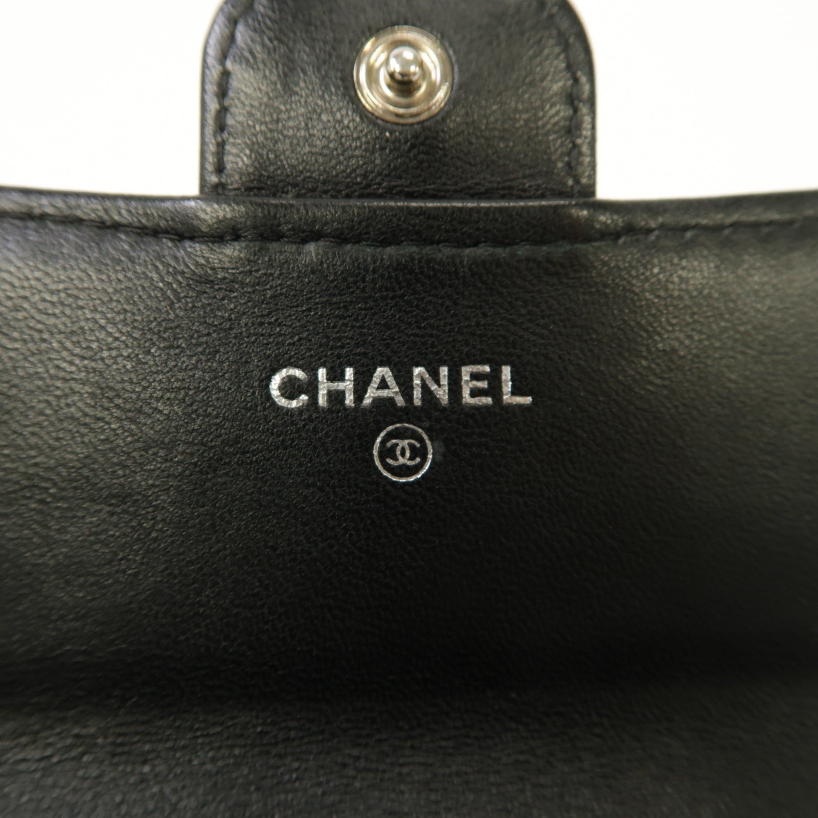 CHANEL 菱格羊皮皮革Wallet銀扣錢包黑色