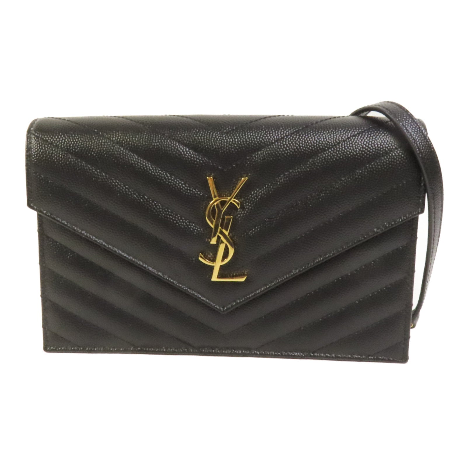 YVES SAINT LAURENT 牛皮皮革Cassandre Envelope Chain Wallet金扣鏈帶肩背袋