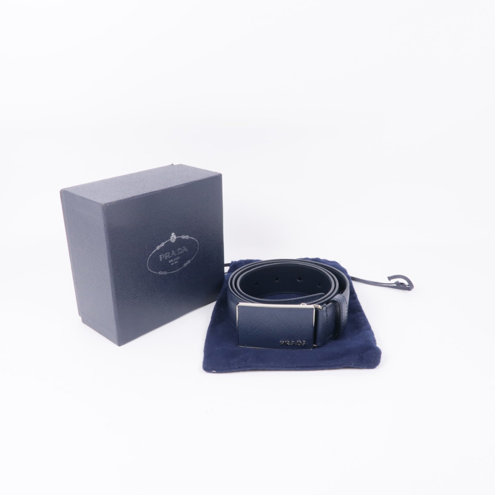 PRADA Saffiano皮革Belt銀扣皮帶
