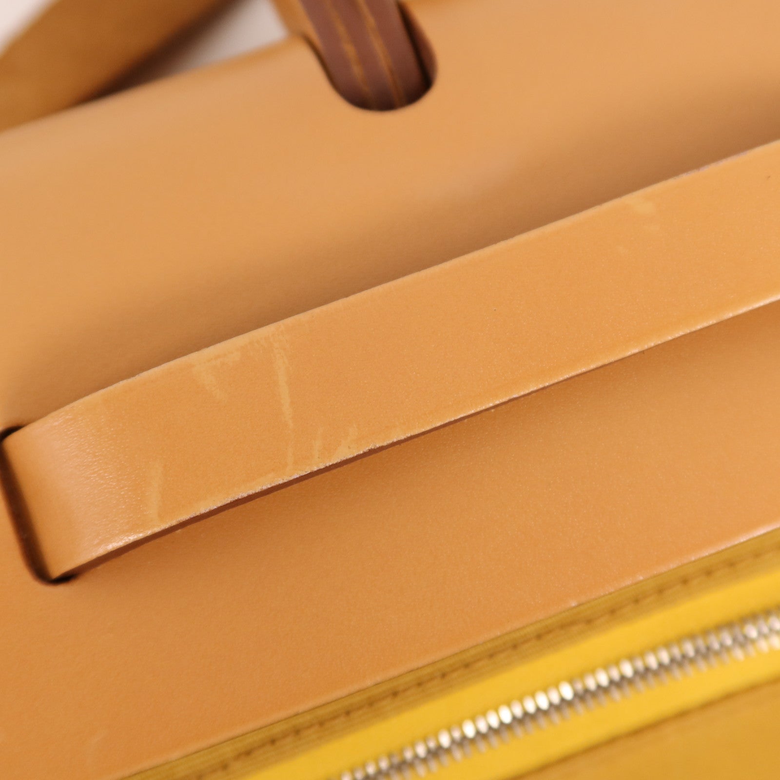 HERMES 帆布/皮革Herbag PM銀扣手挽肩背兩用袋Jaune Ambre