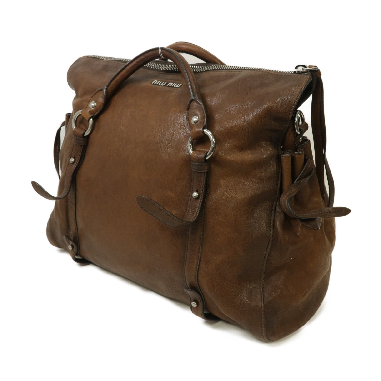 Miu Miu 牛皮皮革2way Shoulder Bag銀扣手挽肩背兩用袋棕色