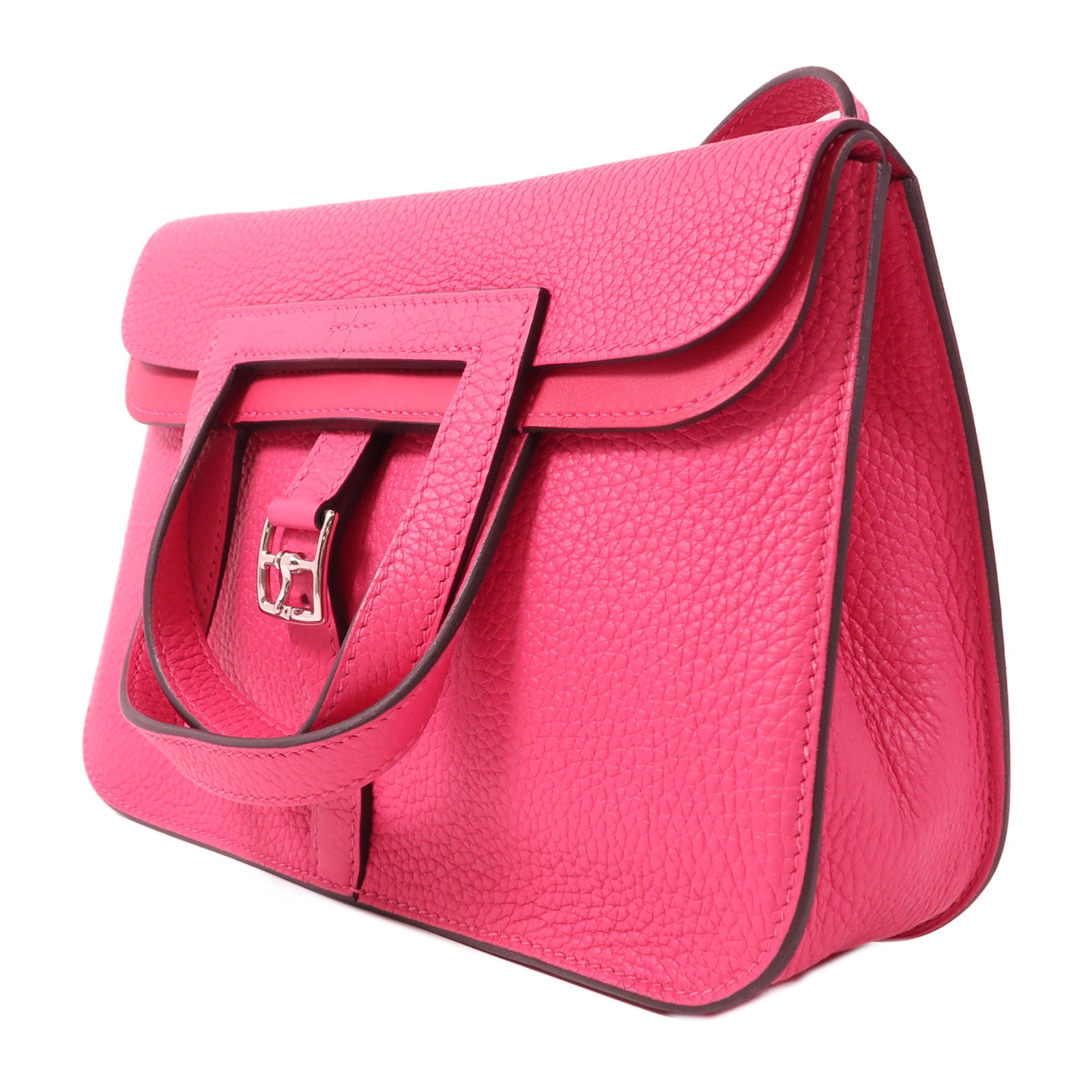 HERMES Clemence皮革Halzan 25銀扣手挽肩背兩用袋Framboise