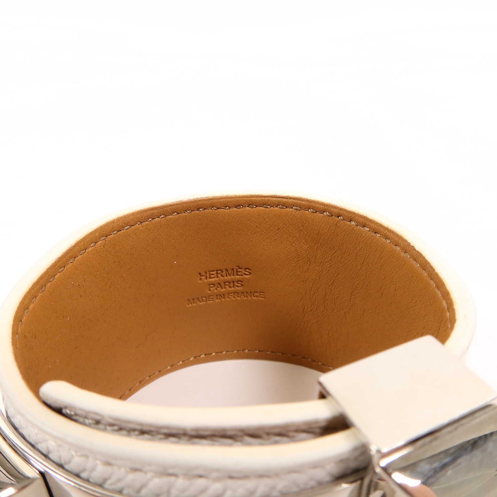HERMES Epsom皮革Collier De Chien Bracelet手帶Blanc