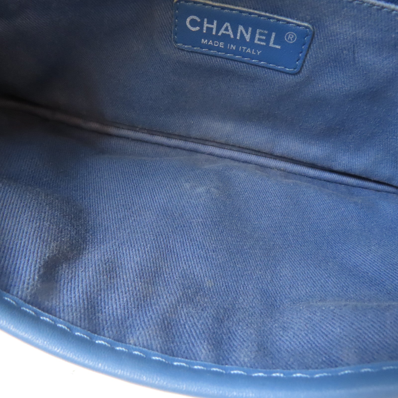 CHANEL 【激減優惠】牛皮皮革Chain Shoulder銀扣鏈帶肩背袋藍色