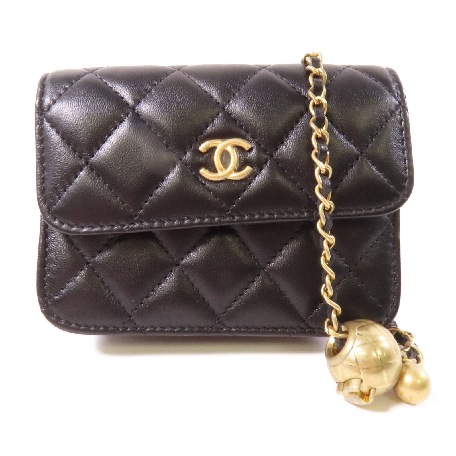 CHANEL 菱格羊皮皮革Bag金扣鏈帶肩背袋黑色