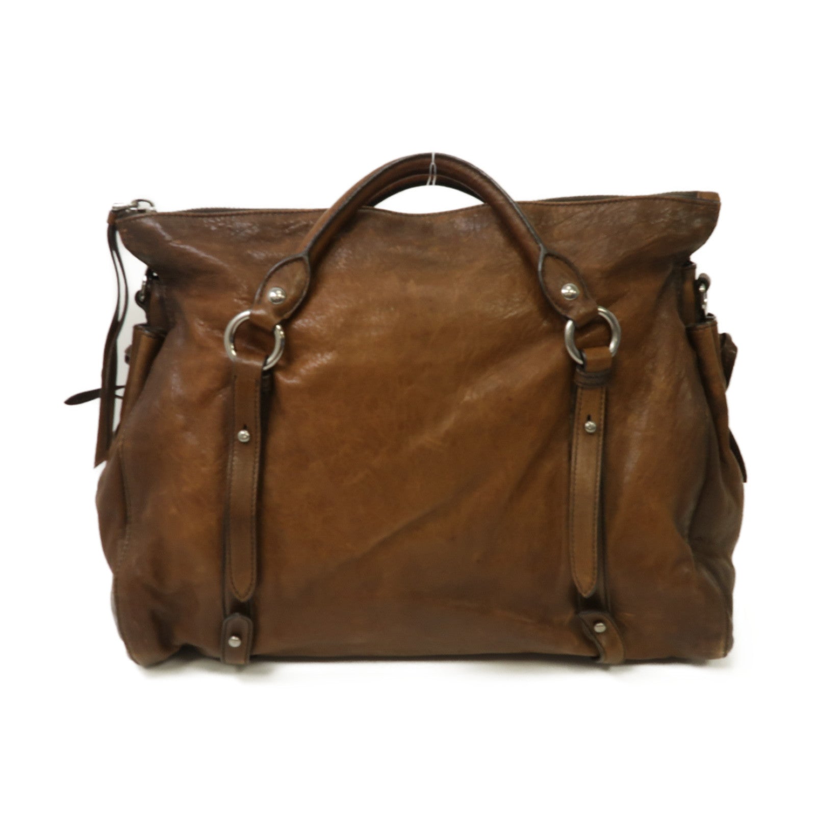 Miu Miu 牛皮皮革2way Shoulder Bag銀扣手挽肩背兩用袋棕色