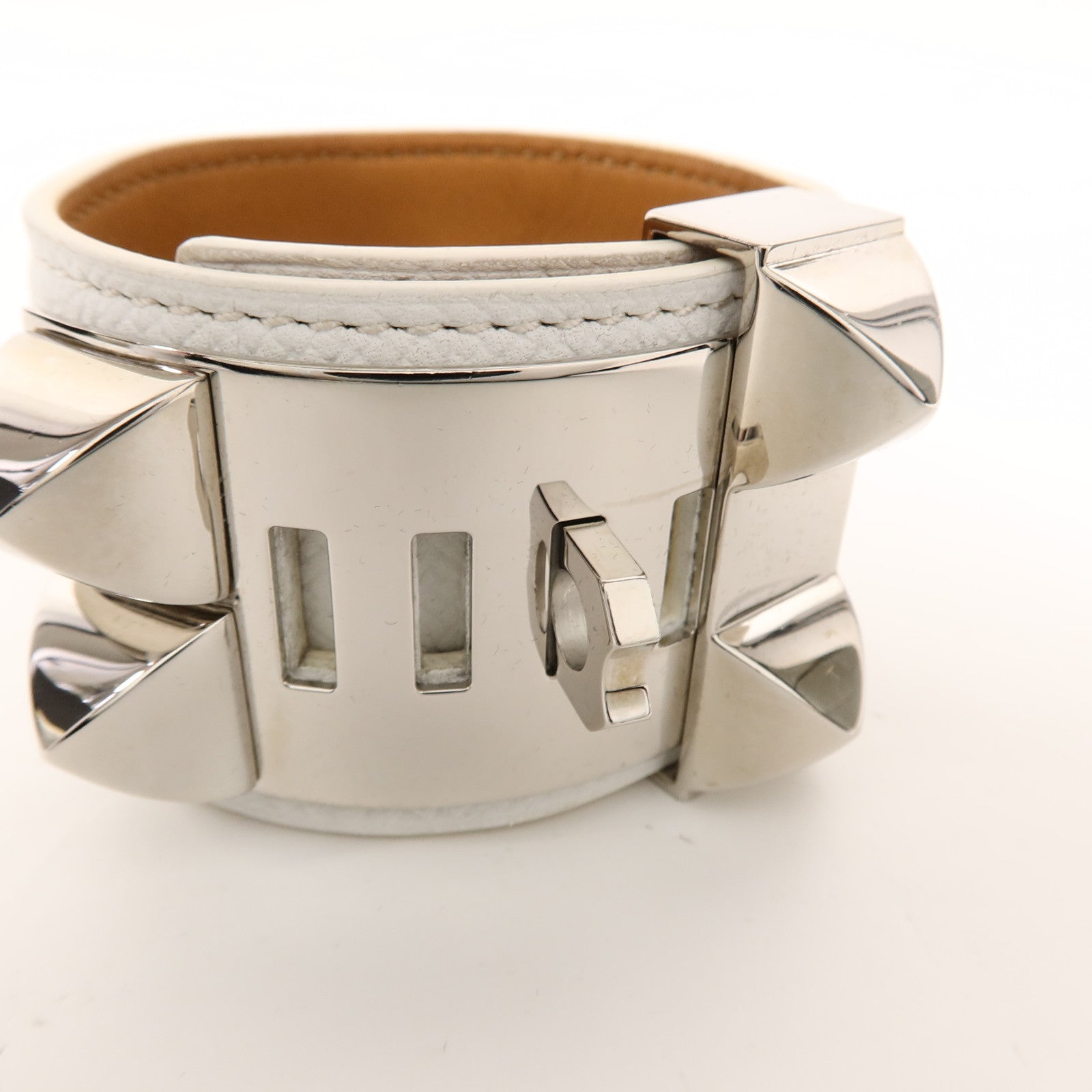 HERMES Epsom皮革Collier De Chien Bracelet手帶Blanc