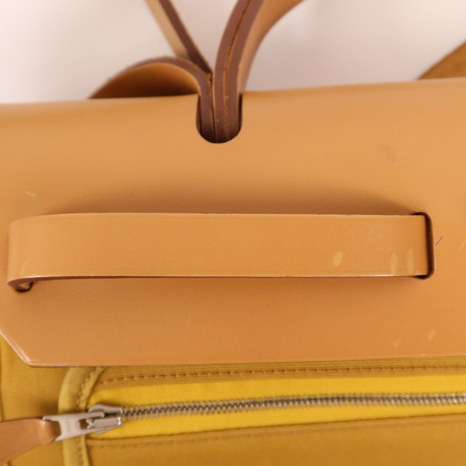 HERMES 帆布/皮革Herbag PM銀扣手挽肩背兩用袋Jaune Ambre