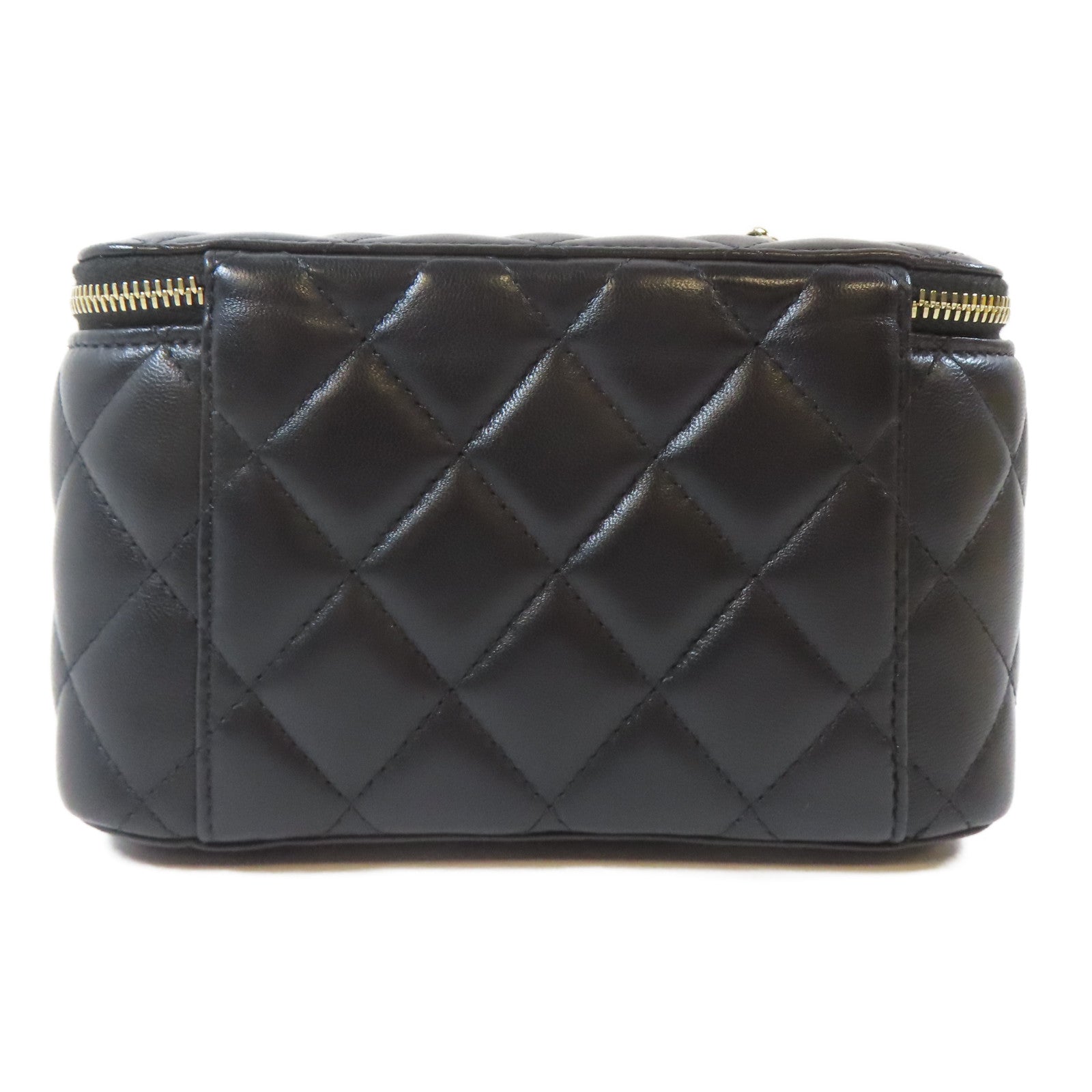 CHANEL 菱格羊皮皮革Vanity Bag金扣鏈帶肩背袋黑色