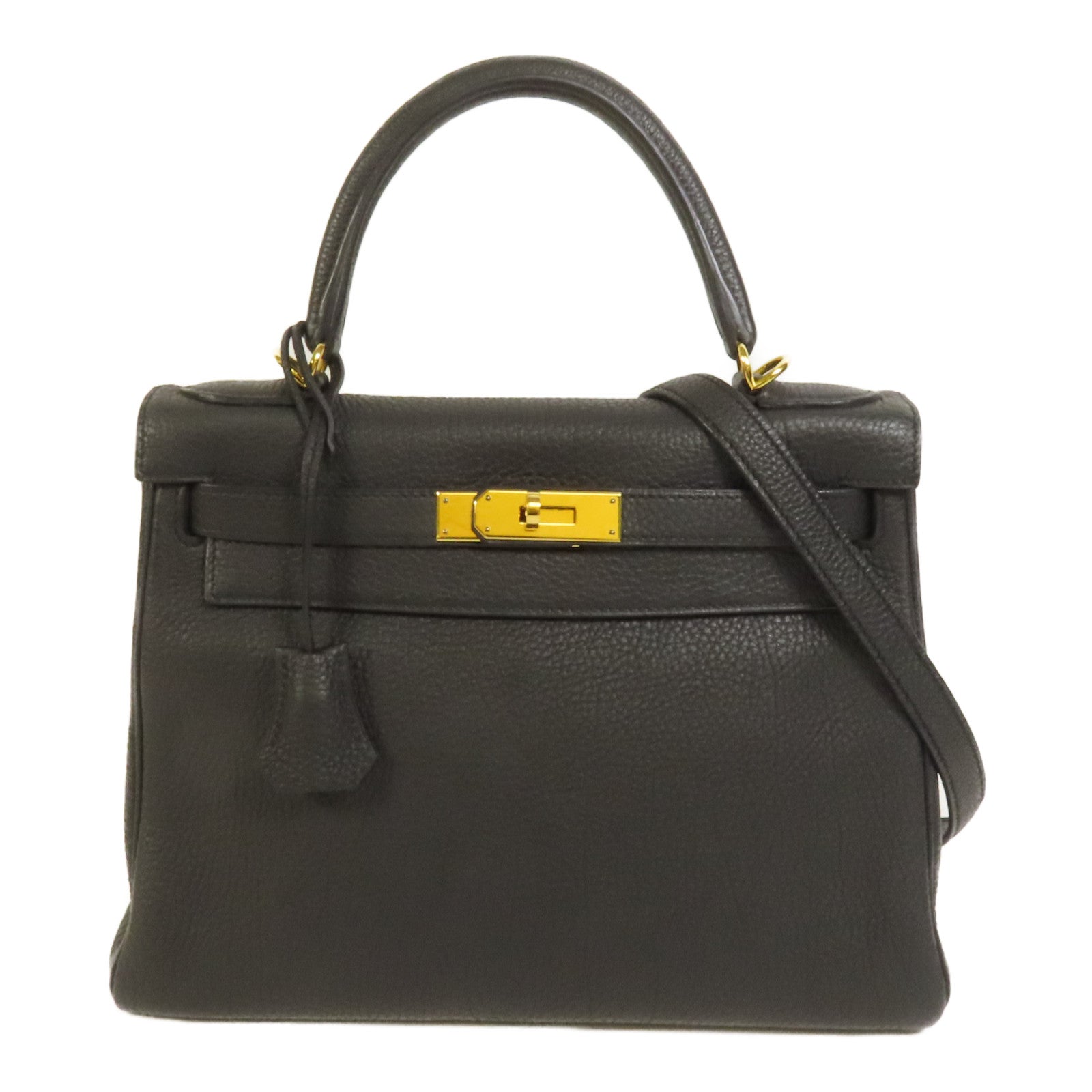 HERMES Togo皮革Kelly 28金扣手挽肩背兩用袋Noir