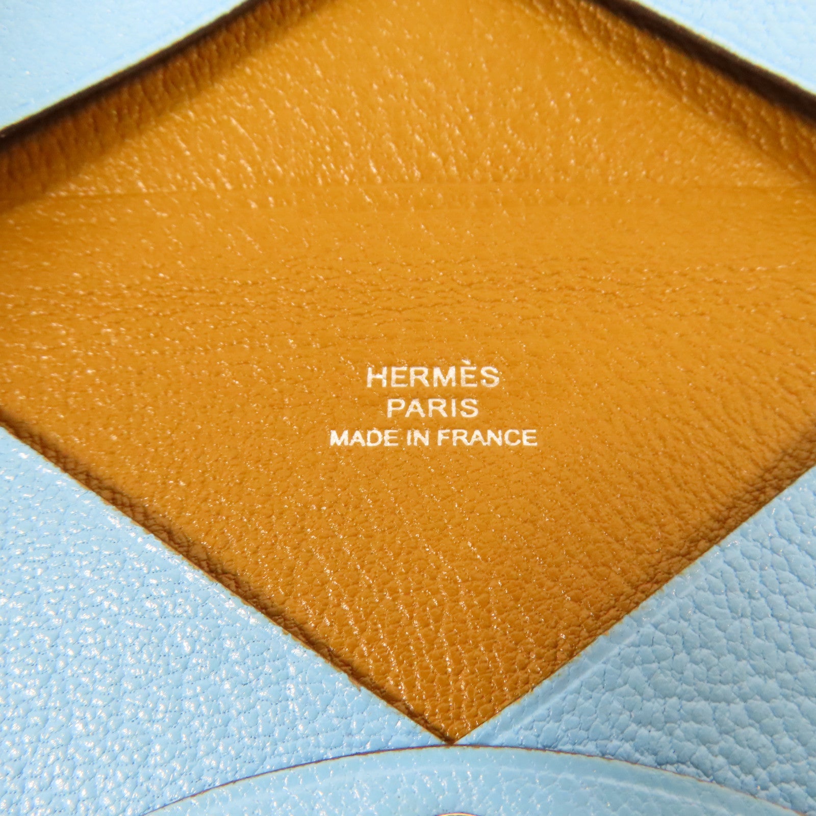 HERMES Chevre皮革Calvi銀扣卡片套Bleu du Nord