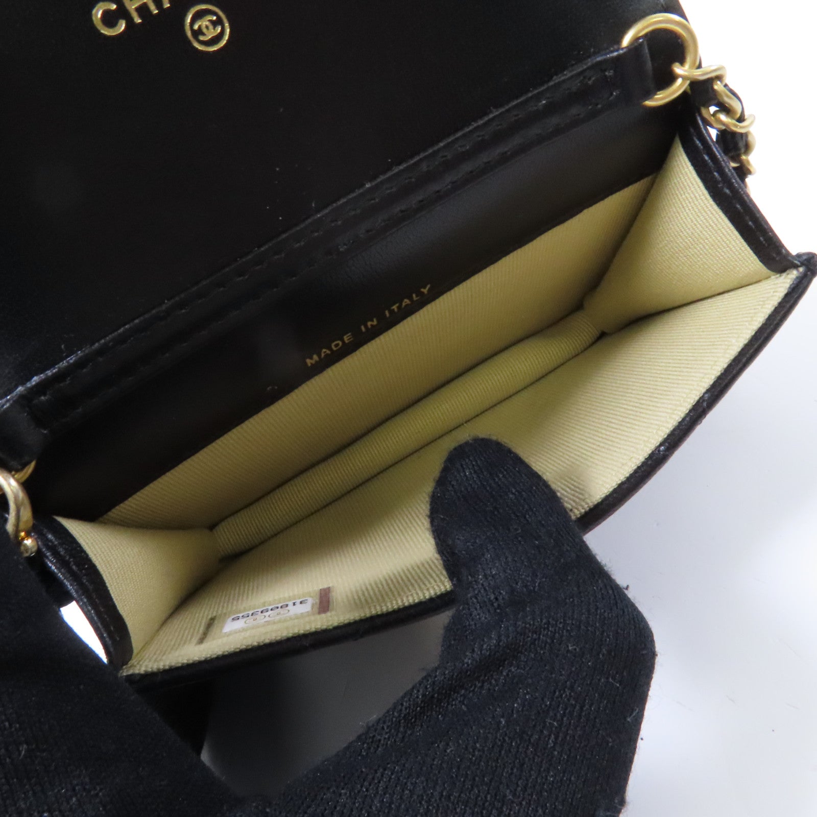 CHANEL 菱格羊皮皮革Bag金扣鏈帶肩背袋黑色