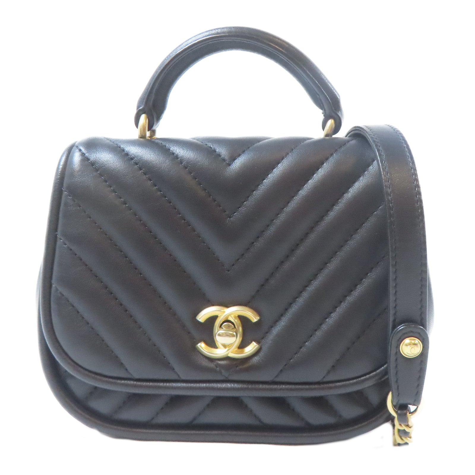 CHANEL 【激減優惠】斜紋羊皮皮革Crossbody Bag金扣鏈帶手挽肩背兩用袋黑色