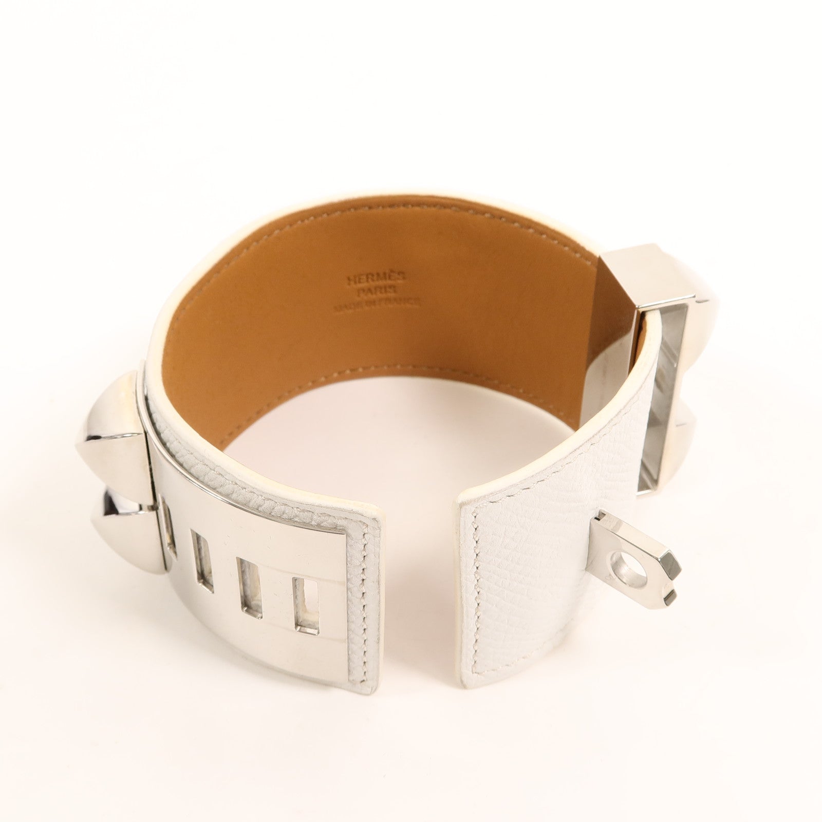 HERMES Epsom皮革Collier De Chien Bracelet手帶Blanc