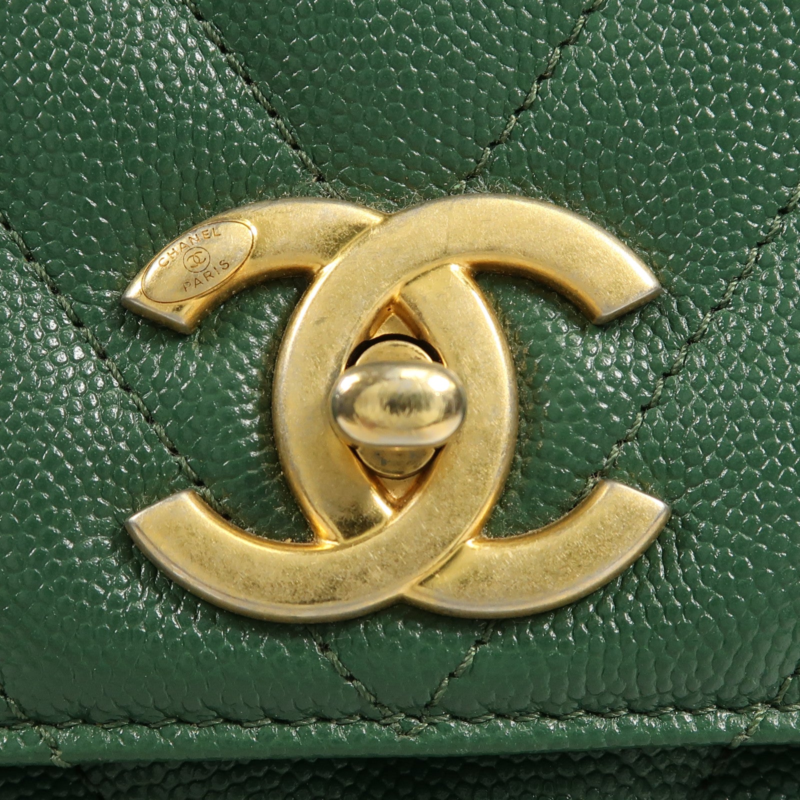CHANEL 牛皮皮革Coco Handle Large金扣鏈帶手挽肩背兩用袋