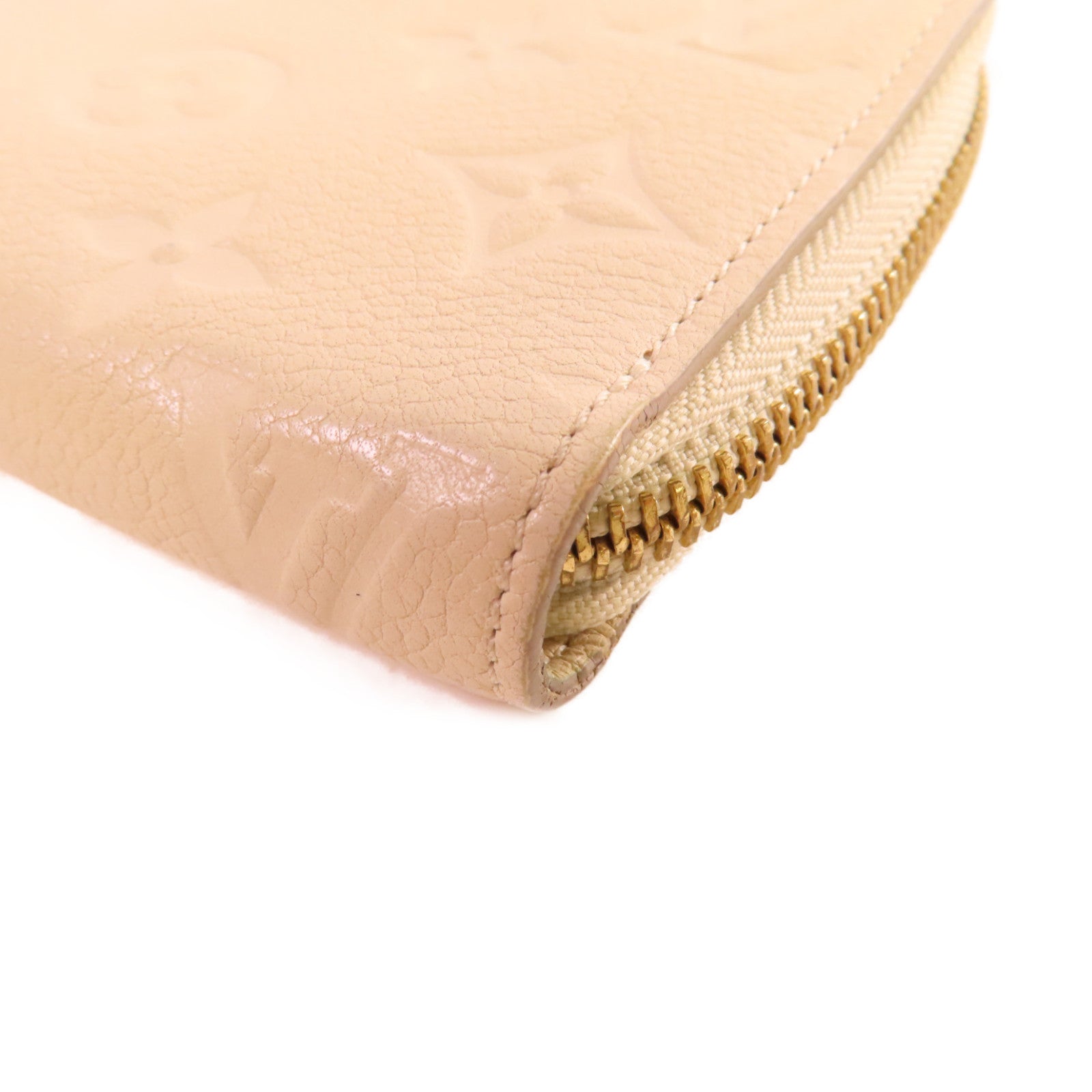LOUIS VUITTON 【激減優惠】Monogram Empreinte Round Long Wallet金扣拉鏈長錢包杏色