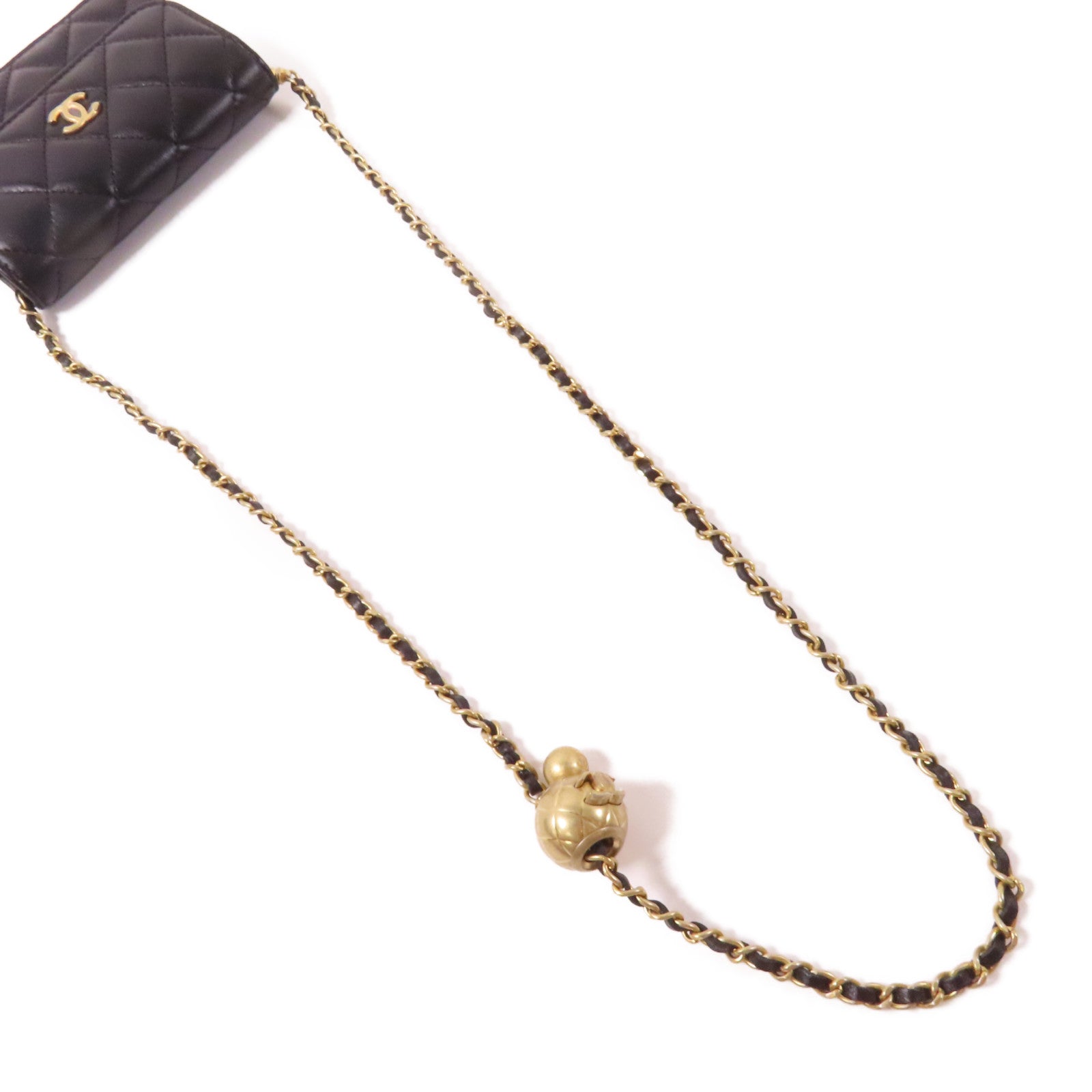 CHANEL 菱格羊皮皮革Bag金扣鏈帶肩背袋黑色