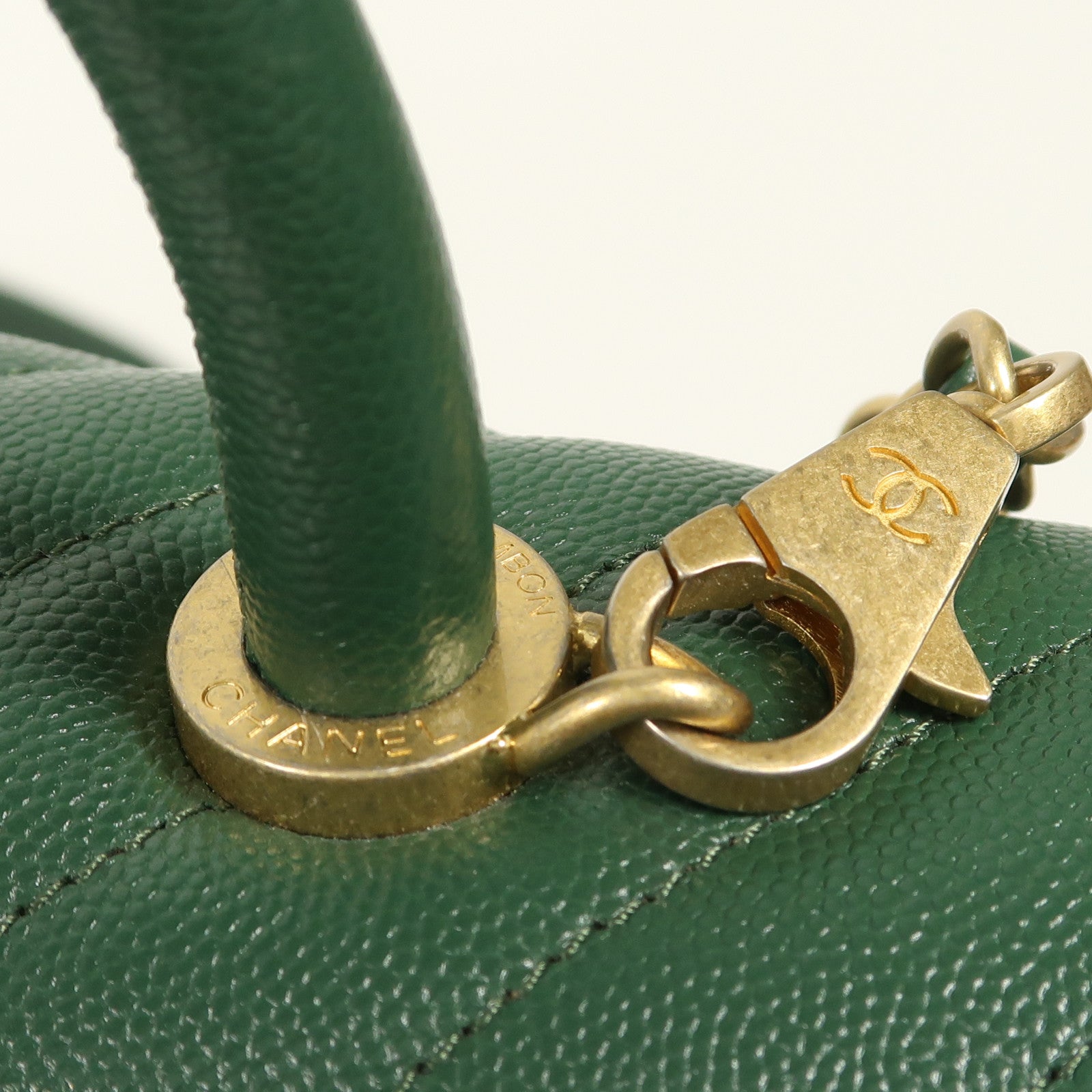 CHANEL 牛皮皮革Coco Handle Large金扣鏈帶手挽肩背兩用袋
