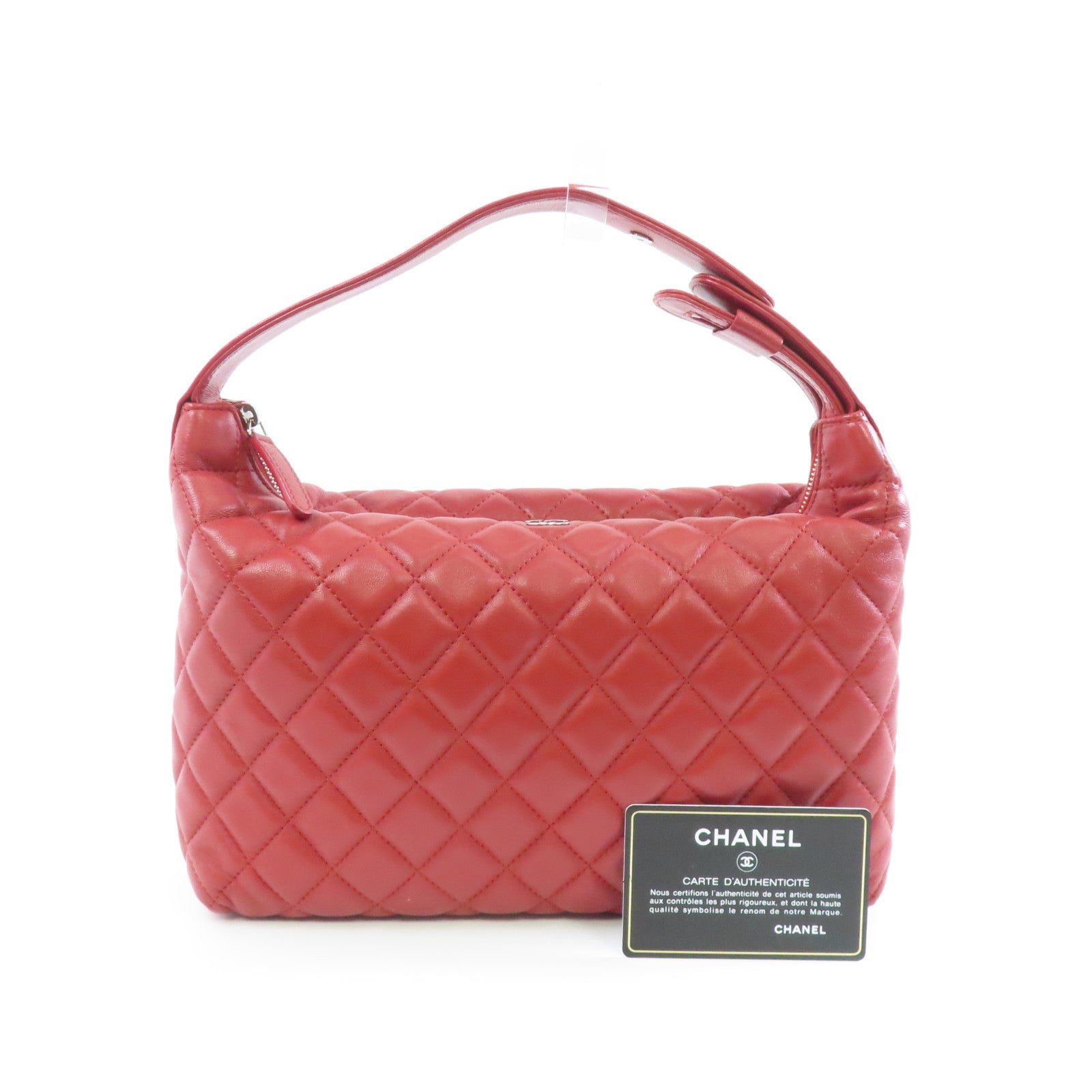 CHANEL 【激減優惠】菱格羊皮皮革Handbag銀扣手挽袋紅色