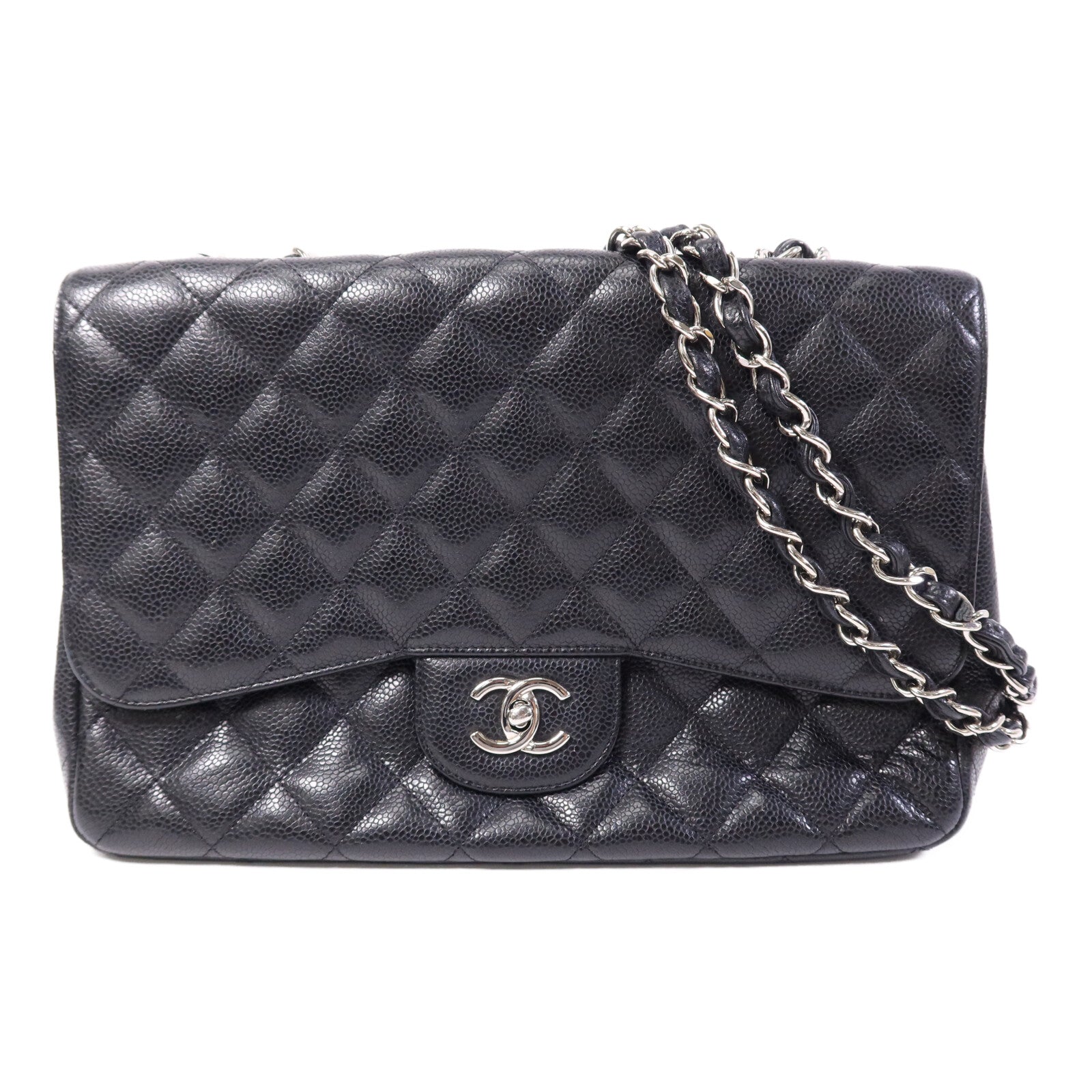 CHANEL 【激減優惠】牛皮皮革Large Classic銀扣鏈帶肩背袋