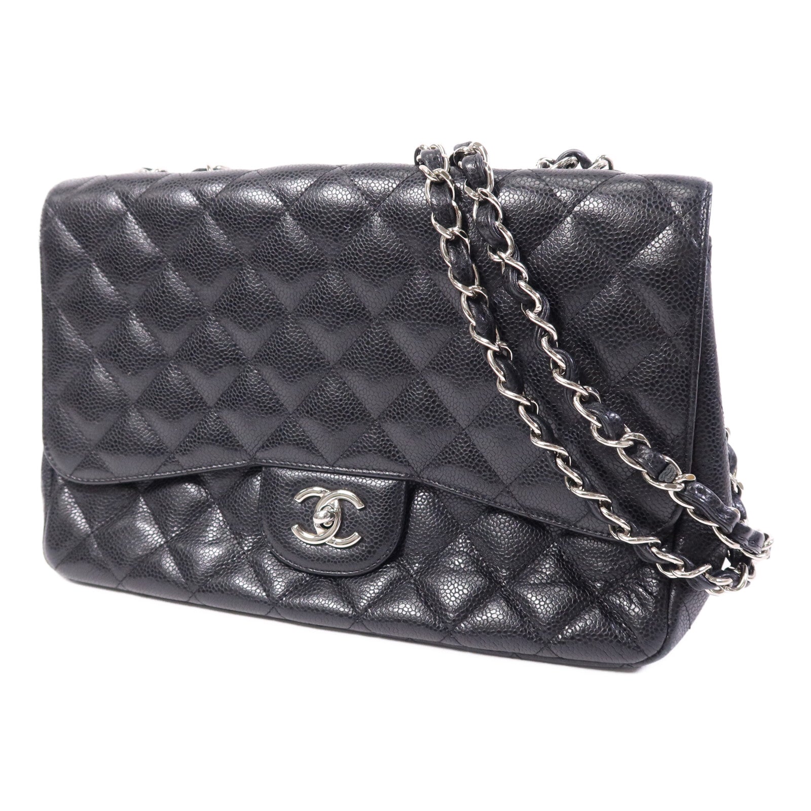 CHANEL 【激減優惠】牛皮皮革Large Classic銀扣鏈帶肩背袋