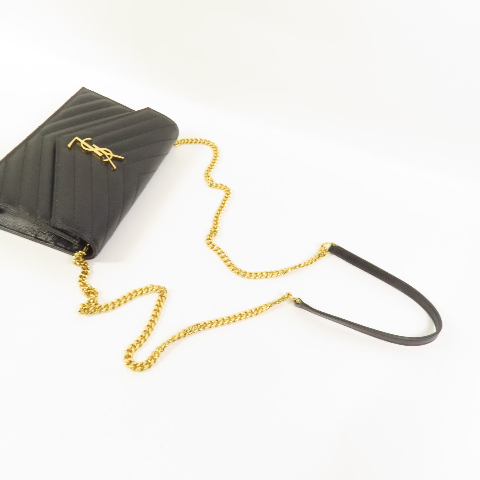 YVES SAINT LAURENT 牛皮皮革Cassandre Envelope Chain Wallet金扣鏈帶肩背袋