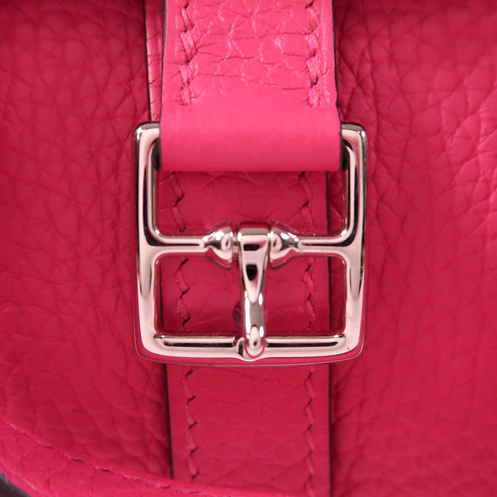 HERMES Clemence皮革Halzan 25銀扣手挽肩背兩用袋Framboise