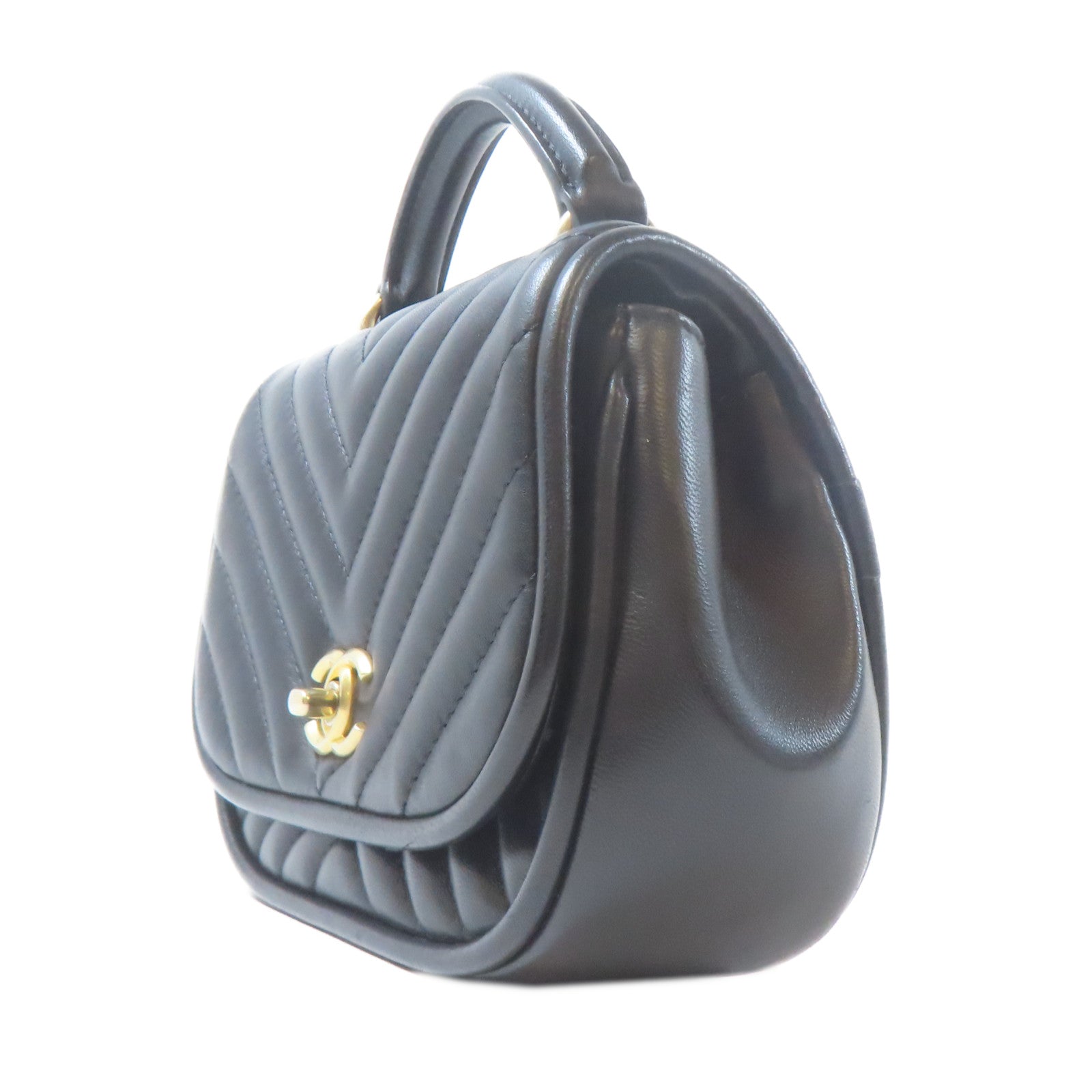 CHANEL 【激減優惠】斜紋羊皮皮革Crossbody Bag金扣鏈帶手挽肩背兩用袋黑色