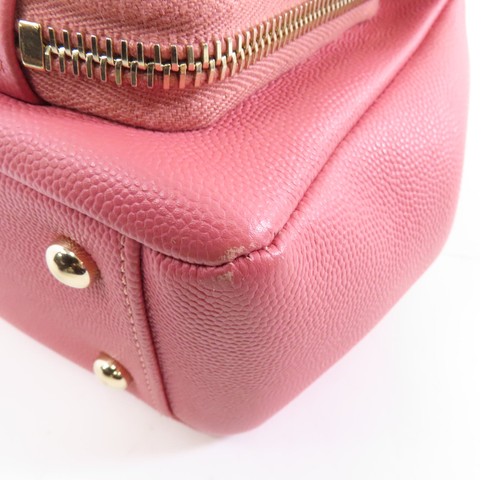 CHANEL 菱格牛皮皮革Chain Shoulder金扣手挽肩背兩用袋粉紅色