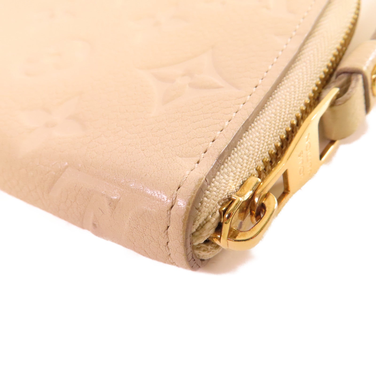 LOUIS VUITTON 【激減優惠】Monogram Empreinte Round Long Wallet金扣拉鏈長錢包杏色