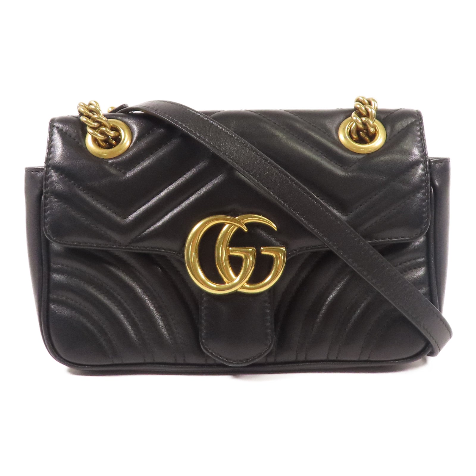 GUCCI GG GHW GG Marmont Small Chain Shoulder Bag Calfskin Leather 446744 Black