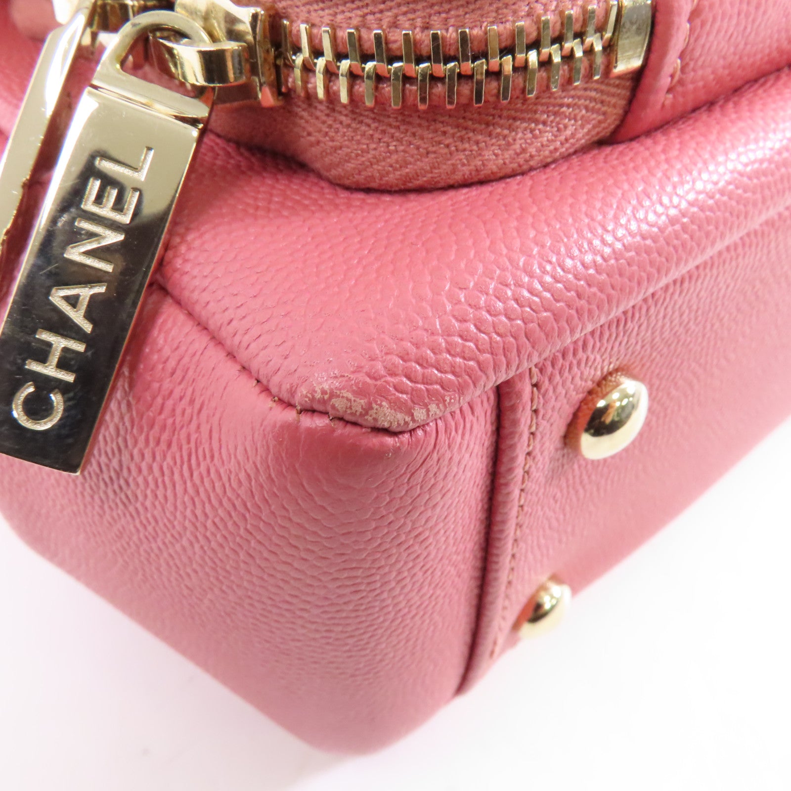 CHANEL 菱格牛皮皮革Chain Shoulder金扣手挽肩背兩用袋粉紅色