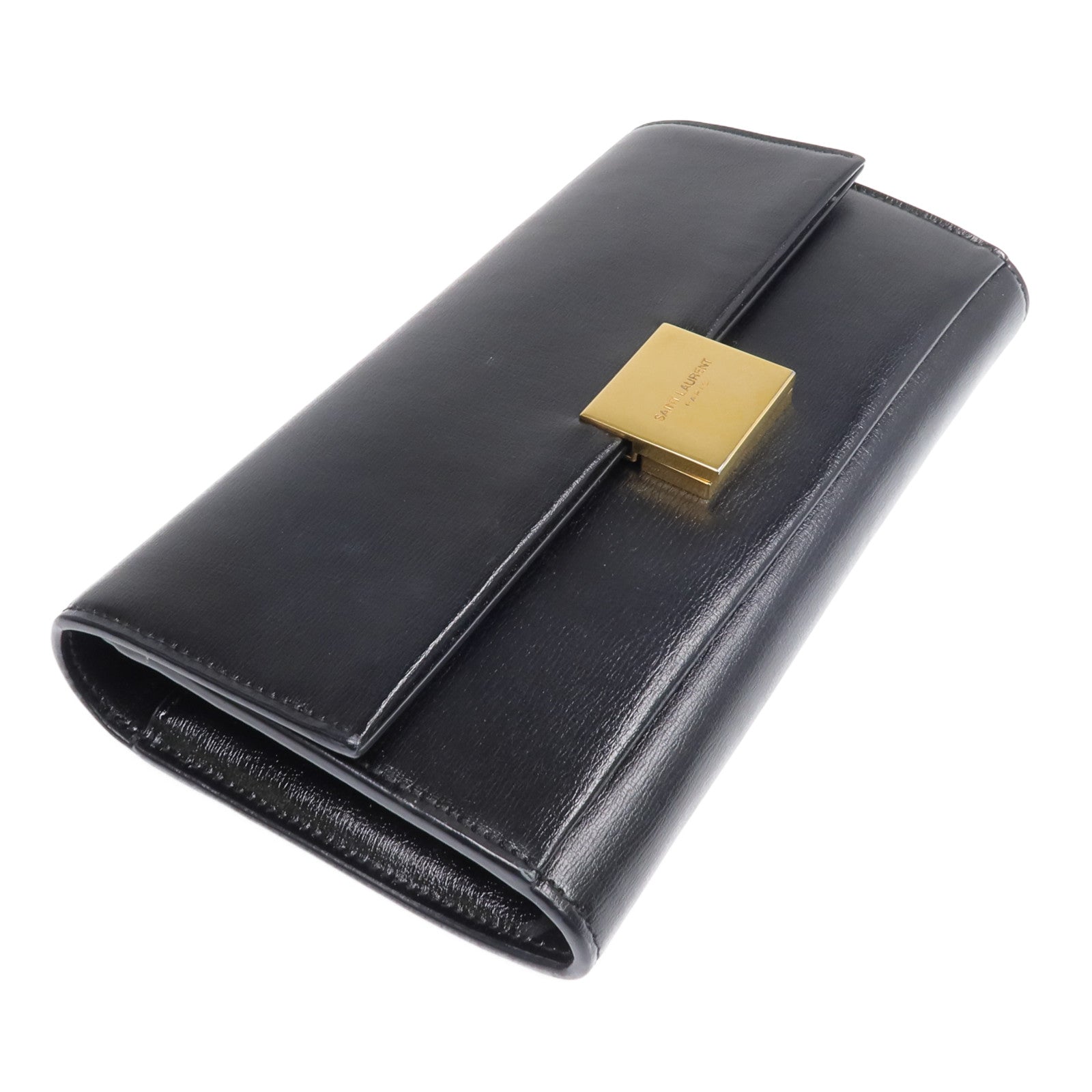 YVES SAINT LAURENT 牛皮皮革Long Wallet金扣長錢包