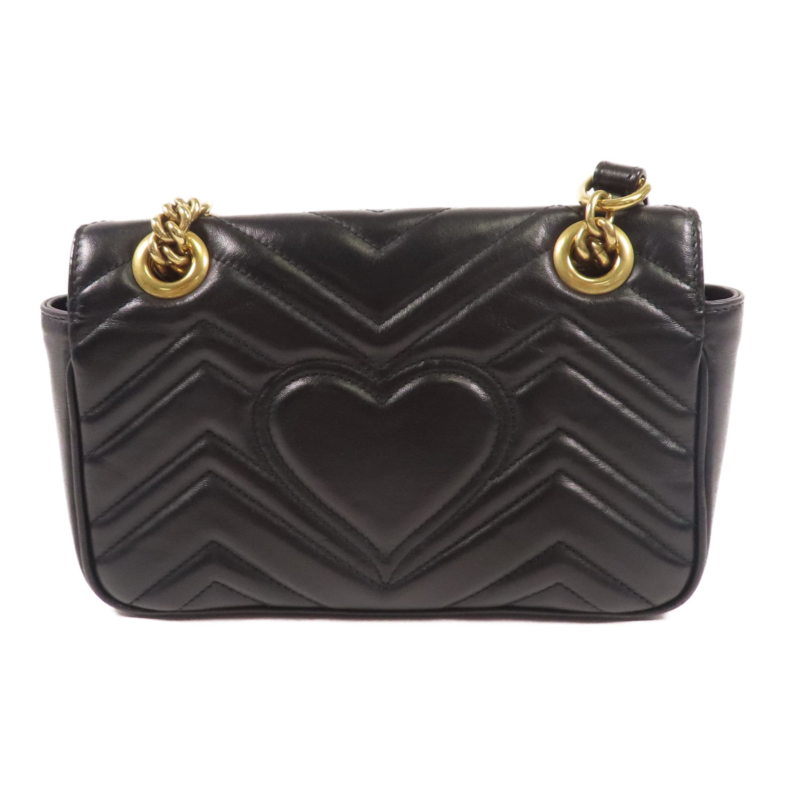 GUCCI GG GHW GG Marmont Small Chain Shoulder Bag Calfskin Leather 446744 Black