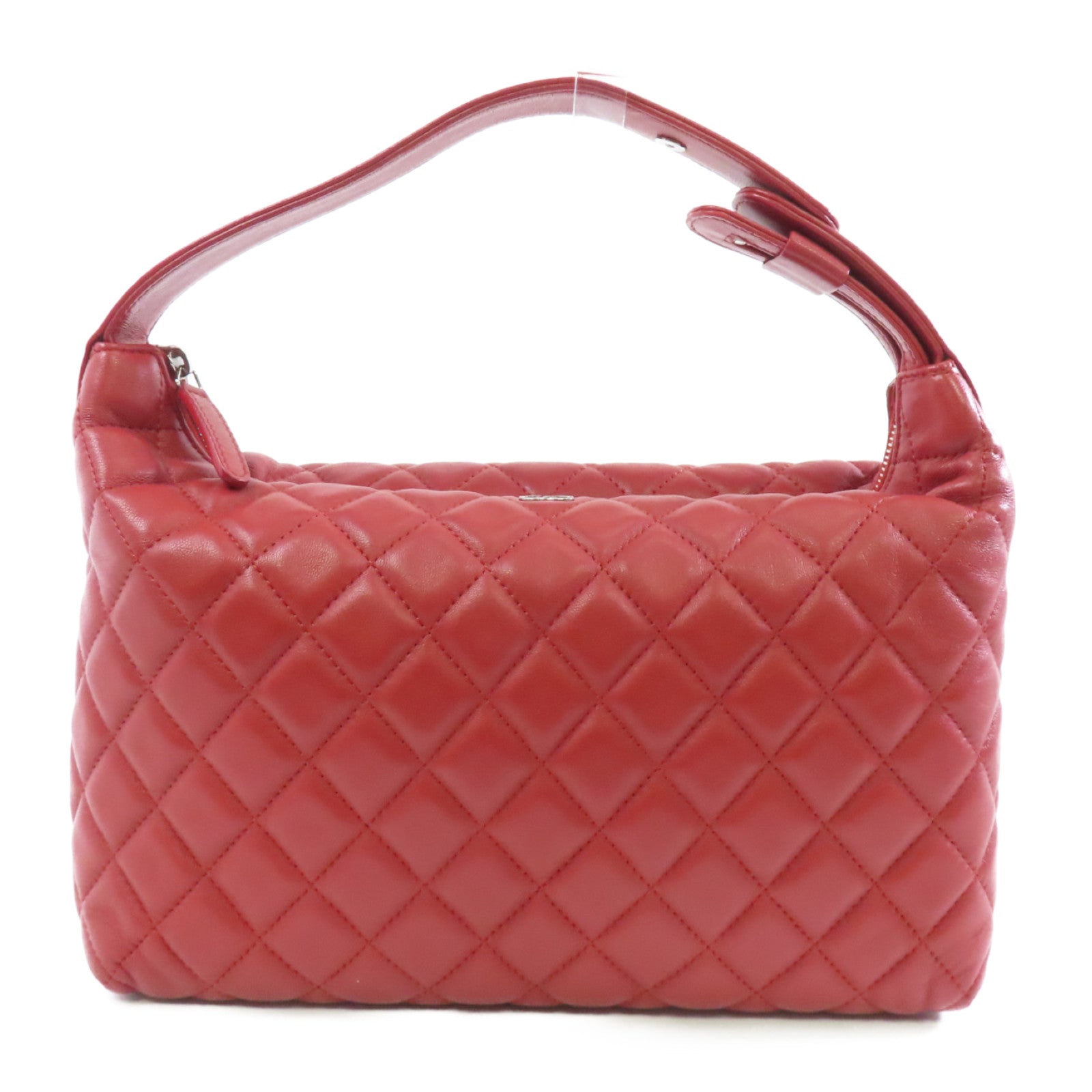 CHANEL 【激減優惠】菱格羊皮皮革Handbag銀扣手挽袋紅色